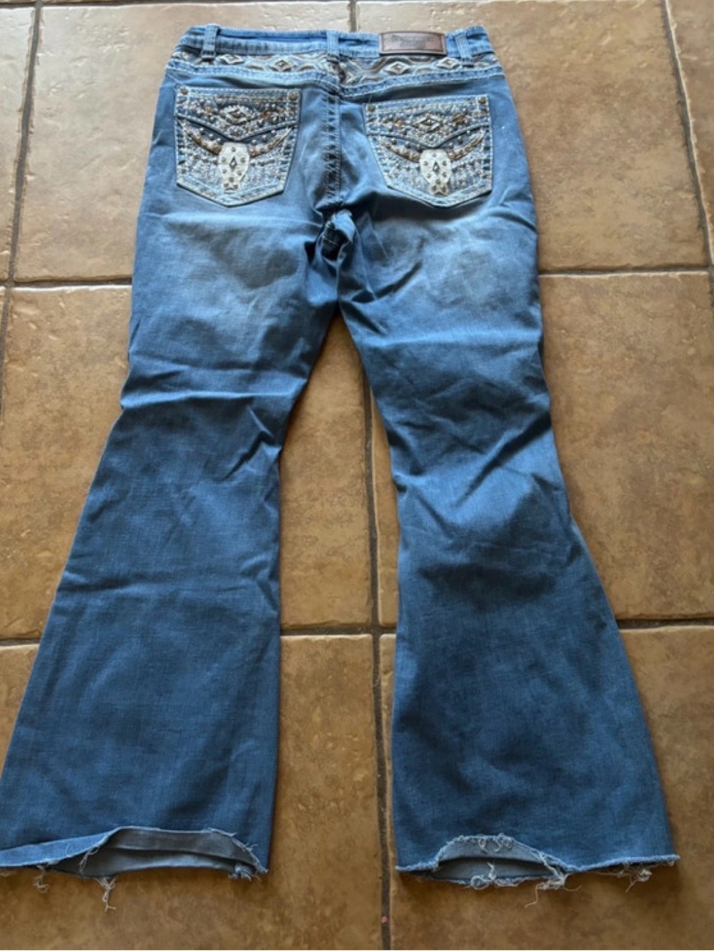 Embellished Mid-Blue Boot Cut Jeans